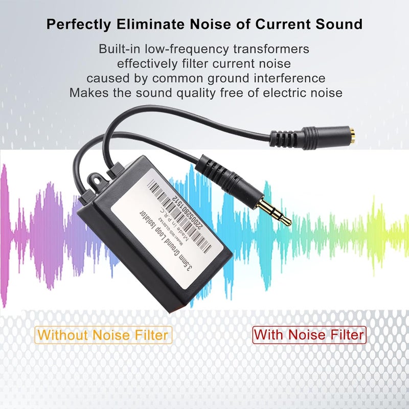 WisWinDa Store 3.5mm Audio Isolator Car Audio Noise Isolator Hum Eliminator (No Curtail Bass) Ground Loop Noise Isolator Quality Noise Filter for HiFi Stereo Home Theater Car Audio Player Plug&Play (Black) - Image 3